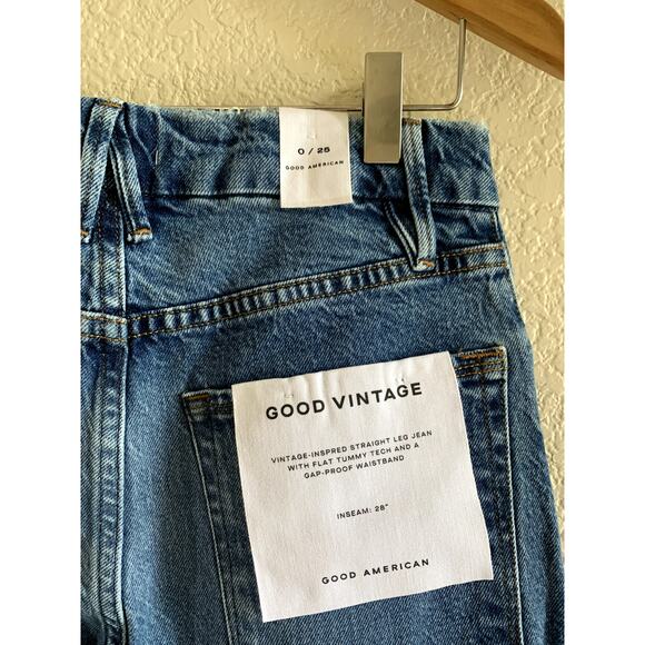 Good American Good Vintage Frayed Hem Jeans in Indigo Blue 0/25 NWT - Picture 9 of 13
